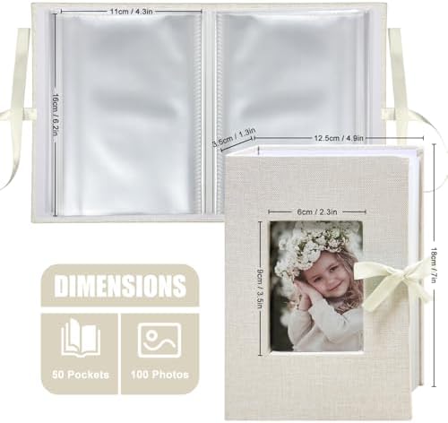 Photo Album 4x6 100 Pockets, Slip-in Picture Albums, Linen Cover Top Loader Vertical Pockets Albums for Baby, Kids Boy Girls, Wedding, Family, Anniversary, Beige - Image 2