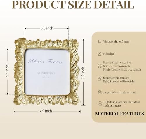 Cuspin 6x6 Picture Frame, Gold Vintage Resin Square Frames Home Decor - Image 5