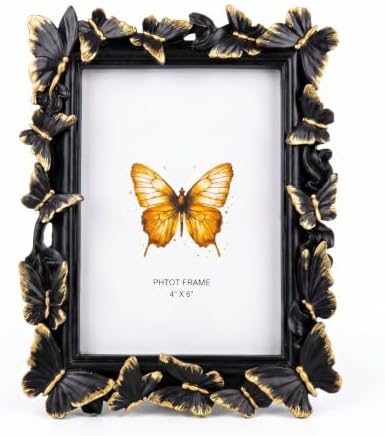 Black 4x6 Vintage Picture Frames Golden Butterfly Elegant Retro European Design, Antique Photo Frame for Wall Hanging and Tabletop Display, Retro Design Home Decor by Yanoayimo