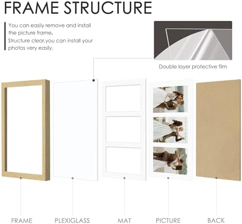 DUENPY 8x14 Solid Wood Collage Frame For 3 4x6 Photos - Image 3