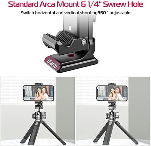 Metal Phone Tripod Mount 3 Cold Shoes & Arca Port, 360° Smartphone Tripod - Image 2