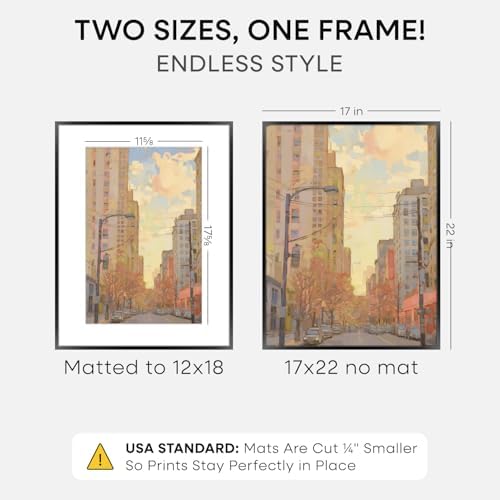 Homeforia 17x22 Black Picture Frame, High-End Metal, 12x18 Mat, Glass - Image 2