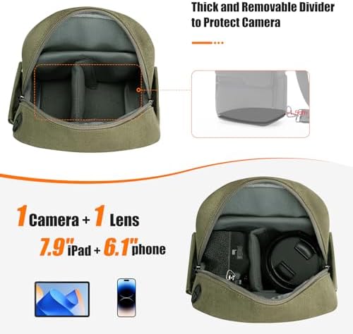 Cwatcun Sling Camera Bag Canvas, Compact Crossbody Case with Rain Cover - Image 3