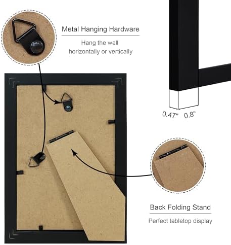 4x6 Picture Frame Set of 2, 4 x 6 Wood Photo Frames with Mat for 3.5x5, Wooden Frame with Real Glass Cover for Wall and Tabletop Display,Black - Image 5