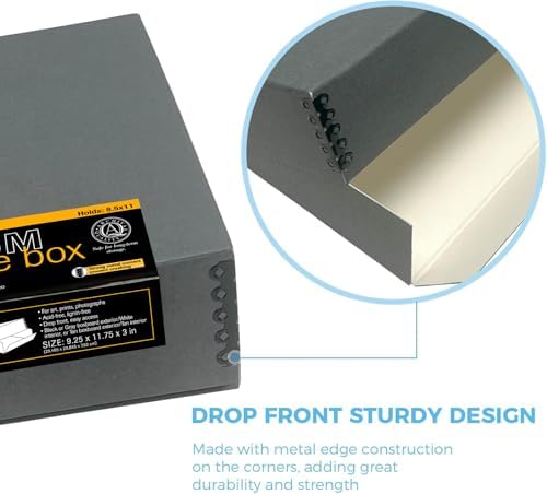 Lineco Drop Front Archival Storage Box, 9.25x11.75x3 in, Gray, 2 Pack - Image 3