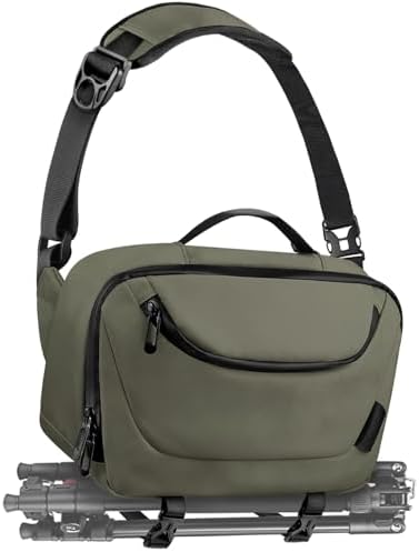 TAAOKA Camera Sling Bag,Travel Waterproof Camera Case with Tripod Holder,Lightweight DSLR/SLR/Mirrorless Small Camera Bags Crossbody for photographers (Dark Green) by TAAOKA