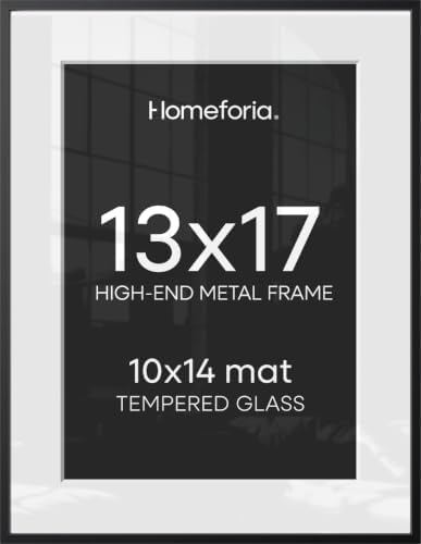 Homeforia 13x17 Black Picture Frame, High-End Metal, 10x14 Mat, Glass by Homeforia