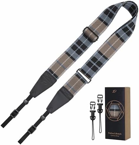 Padwa Lifestyle Extra Long Adjustable Camera Strap for Photographers - 2" Wide Full Grain Cowhide Leather Ends Camera Straps with Quick Release for All Cameras,Binoculars(Twill Blue) by PadwaLifestyleCameraStrap