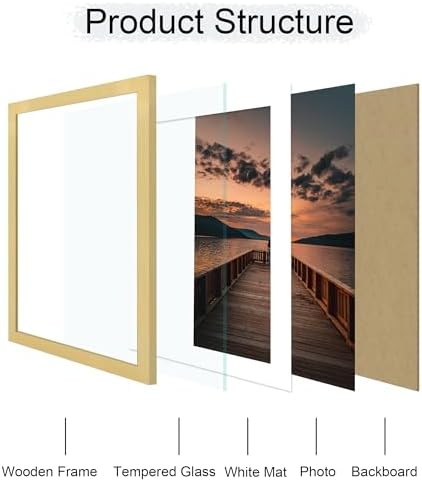 14x20 Poster Frame Set of 2, 14 x 20 Wood Picture Frames with Mat for 12x18, Wooden Photo Frame with Tempered Glass Cover for Wall Mounting Display, Gold - Image 3