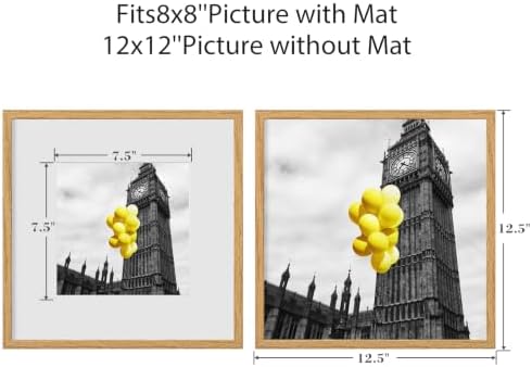 12x12 Picture Frame Set of 6, Display Pictures 8x8 with Mat or 12x12 Without Mat, Tabletop Display and Wall Hanging Photo Frame, Gallery Wall Frame Set, Honey Oak - Image 2