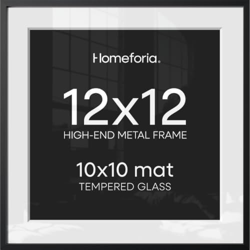 Homeforia 12x12 Black Picture Frame, High-End Metal, 10x10 Mat, Glass by Homeforia