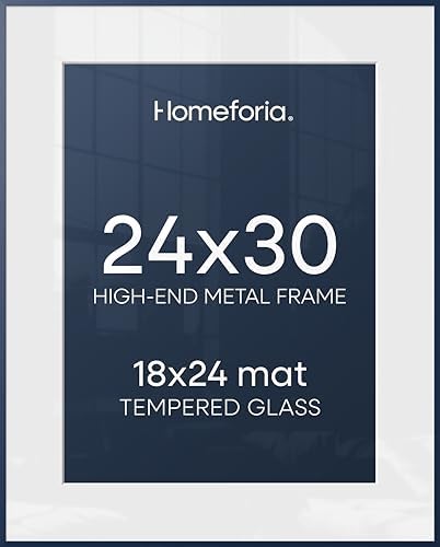 Homeforia 24x30 Blue Picture Frame, High-End Metal, 18x24 Mat, Glass by Homeforia