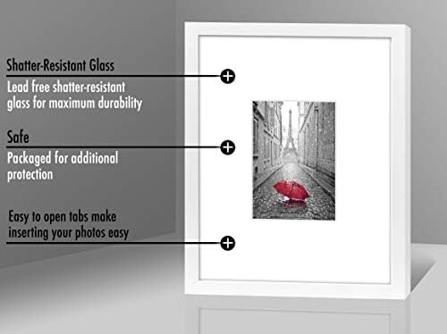 Americanflat 11x14 Picture Frame with Shatter-Resistant Glass - Use as 5x7 Frame with Mat or Display 11x14 Photo Without Mat - Signature Collection - Picture Frames for Wall Display - White - Image 6