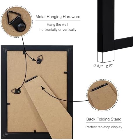 5x7 Picture Frame Set of 2, 5 x 7 Wood Photo Frames with Mat for 4x6, Wooden Frame with Real Glass Cover for Wall and Tabletop Display,Black - Image 5