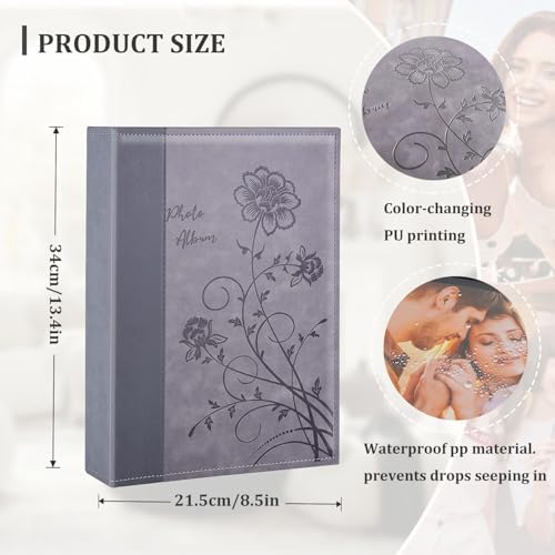 Artmag Photo Album 4x6 300 Photos, Extra Large Capacity Leather Cover Wedding Family Photo Albums Holds 300 Horizontal 4x6 Photos(Grey) - Image 2