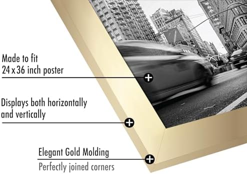 Americanflat 24x36 Poster Frame - Gold Engineered Wood with Polished Plexiglass - Wide Picture Frame for Vertical or Horizontal Wall Display - Epic Collection - Gold - Image 3