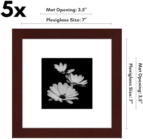 Americanflat 7x7 Picture Frame 5-Pack - Matted to 4x4 - Mahogany - Image 2