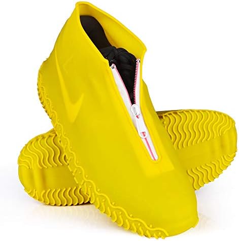 Shiwely Waterproof Shoe Covers, Silicone Reusable Shoe Cover Non-slip Durable Zipper Elastic Rain Cover Protection for Men Women (M (Women 5-7, Men 5-6), Yellow) by Shiwely