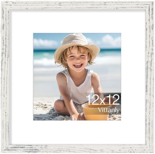 Vittanly 12x12 Picture Frame Made of Solid Wood for Wall, Distressed White by Vittanly