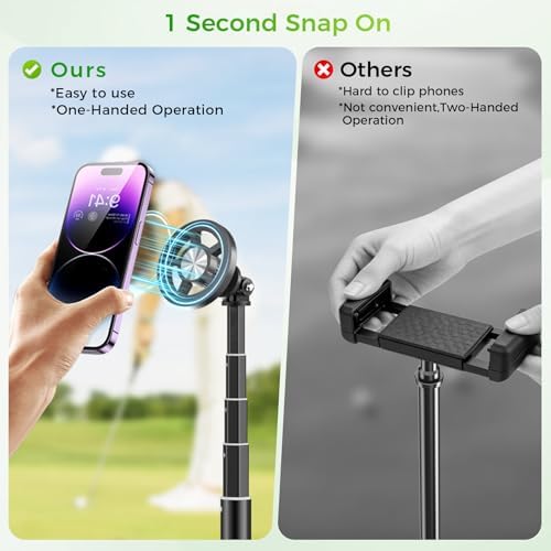Golf Selfie Stick Tripod & Ground Spike to Record Swing, Phone Mount Golf Spike& Tripod, Strong Magnetic Mount, 11.4–47in Adjustable Pole, 1/4" Thread, Portable& Compact, Durable Aluminum Design - Image 3
