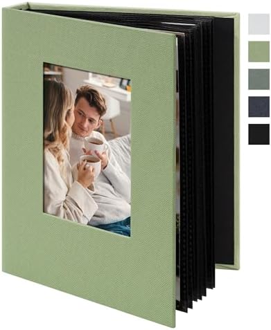 Small 4x6 Photo Album 24 Pockets Linen Cover Light Green by Remowith