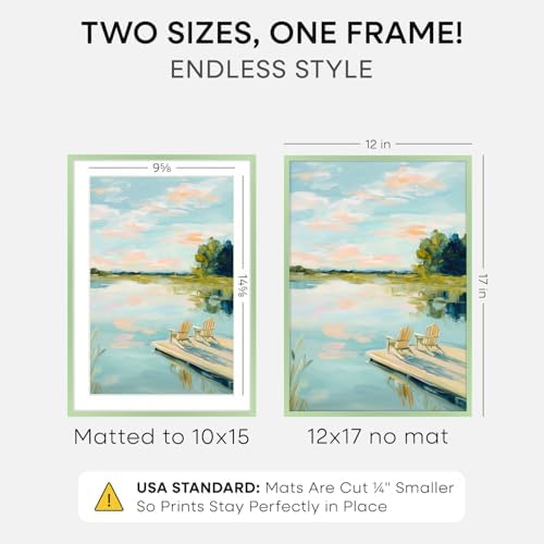 Homeforia 12x17 Green Picture Frame, High-End Metal, 10x15 Mat, Glass - Image 2