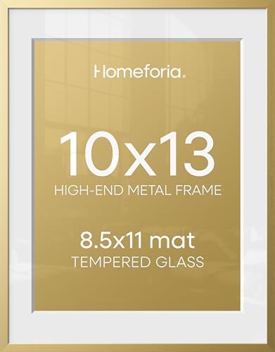 Homeforia 10x13 Gold Picture Frame, High-End Metal, 8.5x11 Mat, Glass by Homeforia