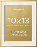 Homeforia 10x13 Gold Picture Frame, High-End Metal, 8.5x11 Mat, Glass by Homeforia