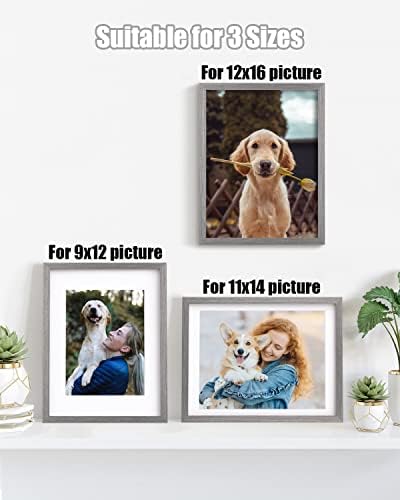 Egofine 12x16 Picture Frames Set of 4, Made of Solid Wood Covered by Plexiglass 9x12 and 11x14 with Mat or 12x16 without Mat, for Wall Mounting Photo Frame Light Grey - Image 5
