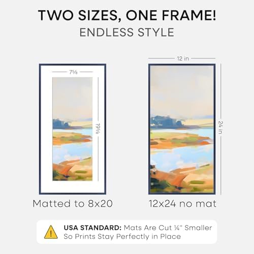 Homeforia 12x24 Blue Picture Frame, High-End Metal, 8x20 Mat, Glass - Image 2