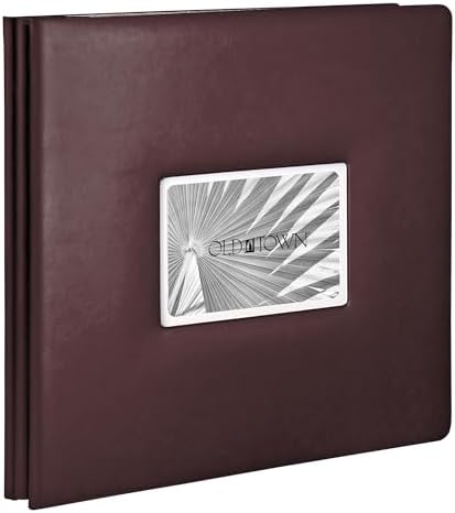 Old Town Bonded Leather Photo Album, Large Leather Scrapbook, Expandable Scrapbook Album 12x12 Double-Sided White Paper Pages and Optically Clear Pockets, Faux Suede Lining, Burgundy by OldTownFrames