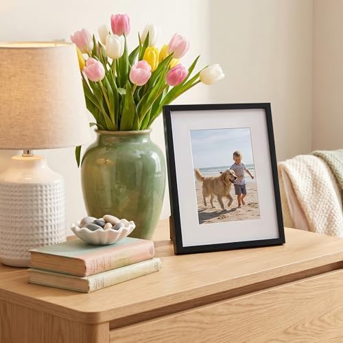 Americanflat 8x10 Picture Frame with Shatter-Resistant Glass - Use as 5x7 Frame with Mat or Display 8x10 Photo Without Mat - Streamline Collection - Picture Frames for Tabletop and Wall - Black - Image 4