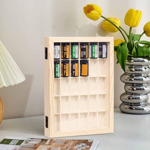 Secure Film Roll Storage Box High-capacity Film Canister Organiser Elegant Wood Display Case With Transparents Lid - Image 7