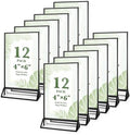12 Pack Acrylic Sign Holders 4x6 Clear Picture Frame Stands Black by ALFFUN