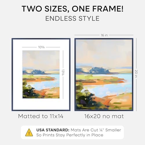 Homeforia 16x20 Blue Picture Frame, High-End Metal, 11x14 Mat, Glass - Image 2