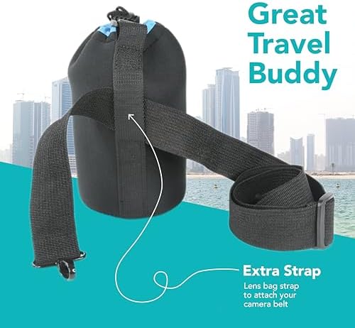 Foto&Tech 5mm Extra Thick Neoprene Lens Bag Pouch with Adjustable Drawstring and Swivel Clip Compatible with DSLR SLR Camera Lenses (Large) - Image 4
