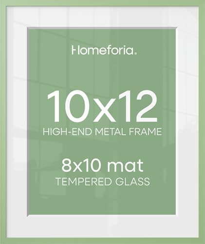Homeforia 10x12 Green Picture Frame, High-End Metal, 8x10 Mat, Glass by Homeforia