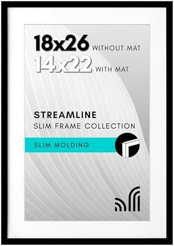 Americanflat 18x26 Poster Frame - Matted to 14x22 - Slim Molding - Black by Americanflat