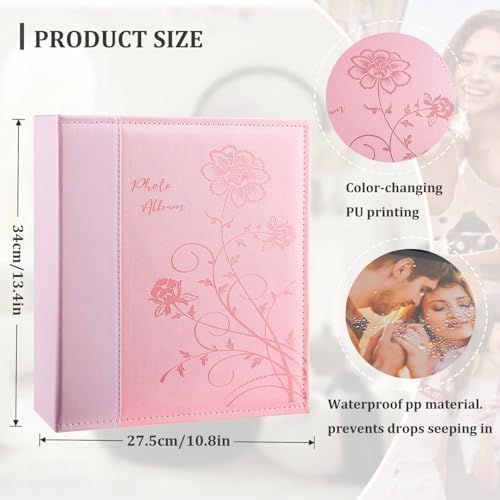 Artmag Photo Picutre Album 4x6 400 Photos, Extra Large Capacity Leather Cover Wedding Family Photo Albums Holds 400 Vertical 4x6 Photos with Black Pages(Pink) - Image 2