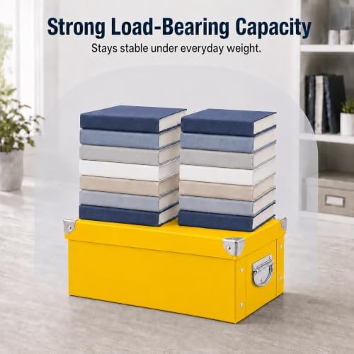 GUOZI Collapsible Storage Box, Decorative Memory Box with Lid & Metal Reinforced Corners, Cardboard File Bin with Handles, Organizer Gift Box for Keepsake Toy Photos Office Nursery Wardrobe Bookshelf - Image 5