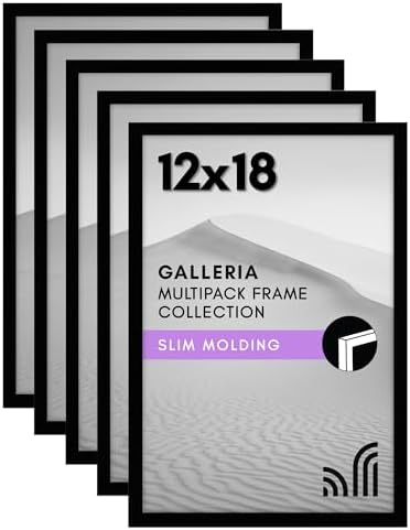 Americanflat 12x18 Poster Frame 5-Pack - Slim Molding - Black by Americanflat