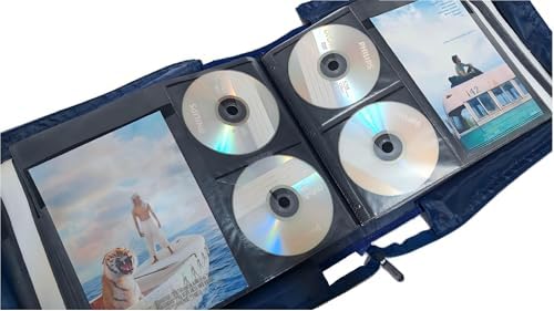 DVD CD Storage Case with Extra Wide Title Cover Pages for Blu Ray Movie Music Audio Disk (Portable Carrying Binder Holder Wallet Album Home Organizer Shelf)- Blue, 192 Disk Units, 96 Booklet Pockets - Image 5