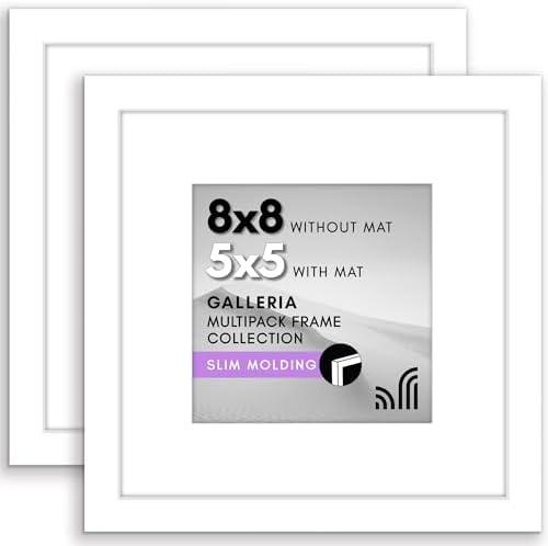Americanflat 8x8 Picture Frame 2-Pack - Matted to 5x5 - White by Americanflat