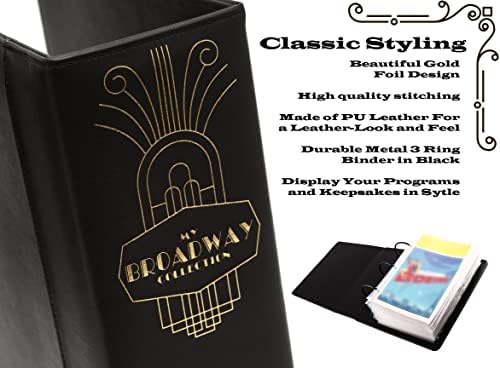 2Fold Binder for Holding Broadway Play Program and Theater Programs with 30 Custom Sheet Protectors - PU Leather - Fits Programs from Mid 1980s to Modern (Black/Gold Foil w/Window) - Image 4