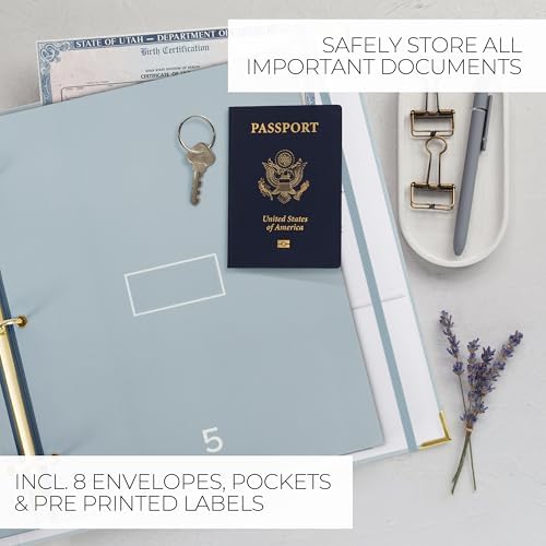 Important Document Organizer Set with Folders - Complete Linen Ring Binder - Image 3