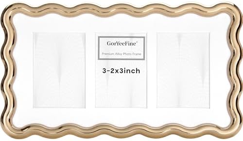 3-2x3'' Gold Heavy-Duty Zinc Alloy Picture Frames,Wave Design Gold plated 2x3'' Multi Picture Frame with Black Premium Velvet Backing,for Desktop and Wall Hanging. by GorYeeFine