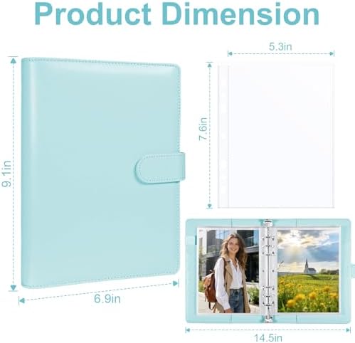 5x7 Photo Album, A5 Refillable 6 Ring Binder with Sleeves, Light Blue - Image 5