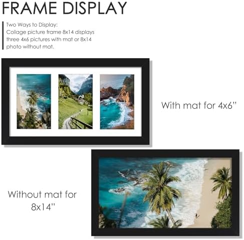 DUENPY 8x14 Collage Picture Frame Displays Three 4x6 inch Photos Black - Image 4