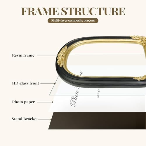 Cuspin 5x7 Picture Frame Black Gold Vintage Ornate Arched Resin Frame - Image 6