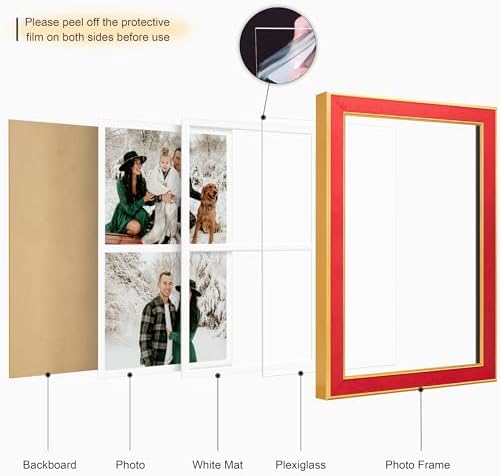 Suede 11x17 Picture Frame Display 2 Opening Double 8x10 Picture Frames Collage Wall Decor with Mat,Multi Photo Frame for Plexiglass,Wall Decor,1Pack,Red - Image 2